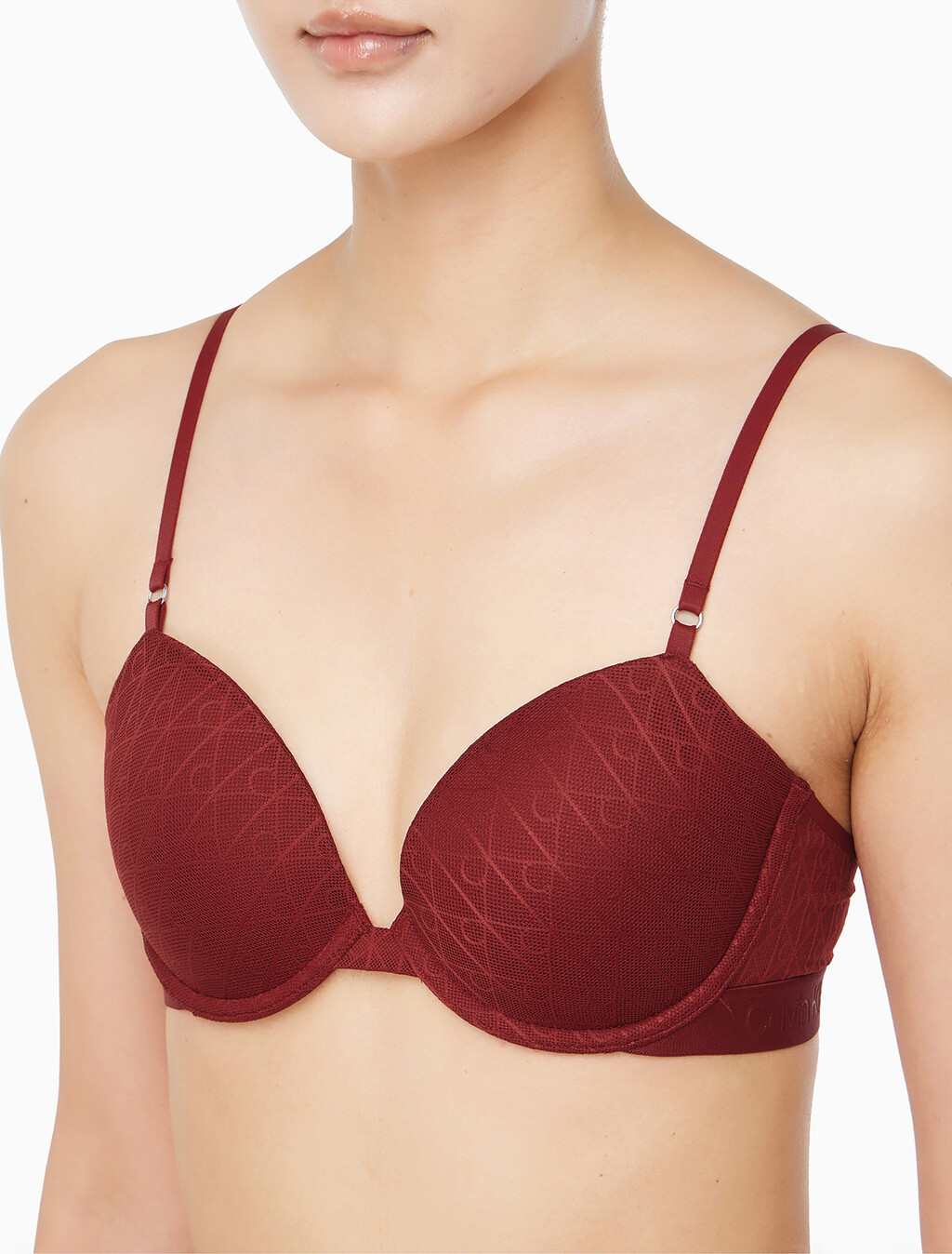 Buy 여성 스컬프트 레이스 데미 브라 in color Dark Red