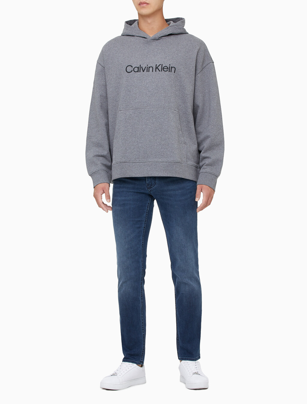 Buy 남성 릴렉스핏 스탠다드 로고 후드 티셔츠 in color MEDIUM GREY HEATHER