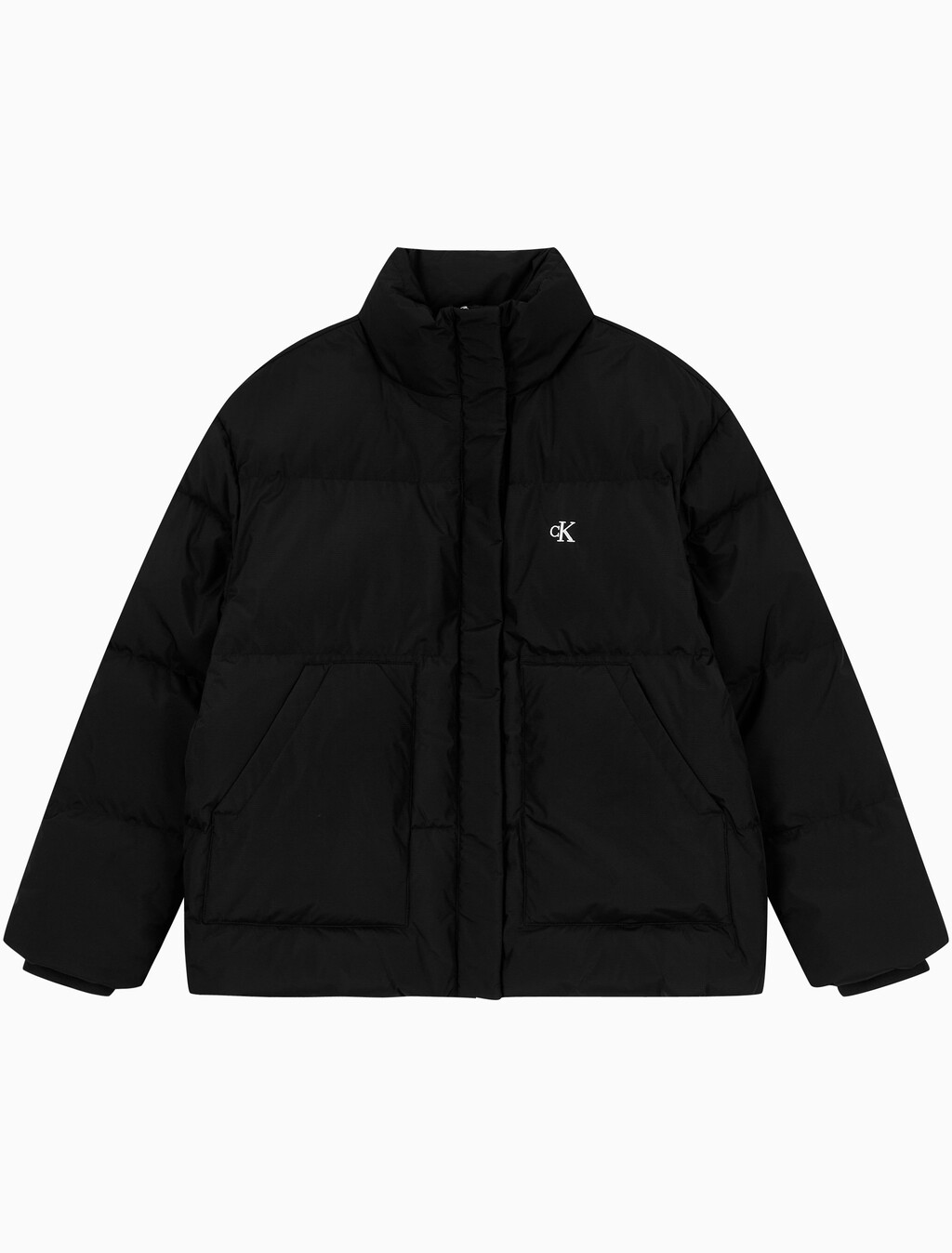 Buy 여성 숏 렝스 스탠드 카라 푸퍼 in color BLACK