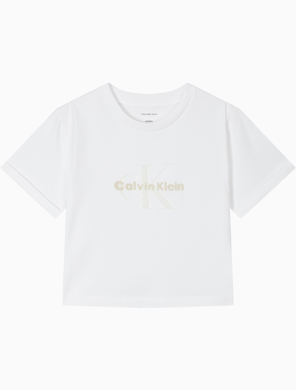 Buy 여성 리퀴드 CK 크롭 반팔 티셔츠 in color BRILLIANT WHITE