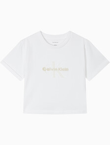 Buy 여성 리퀴드 CK 크롭 반팔 티셔츠 in color BRILLIANT WHITE