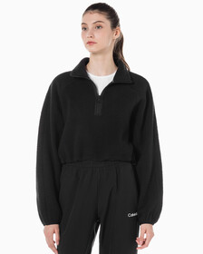 Buy 여성 릴랙스핏 쉐르파 크롭 풀오버 in color BLACK