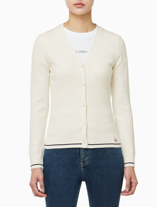 여성 우븐라벨 케이블 가디건