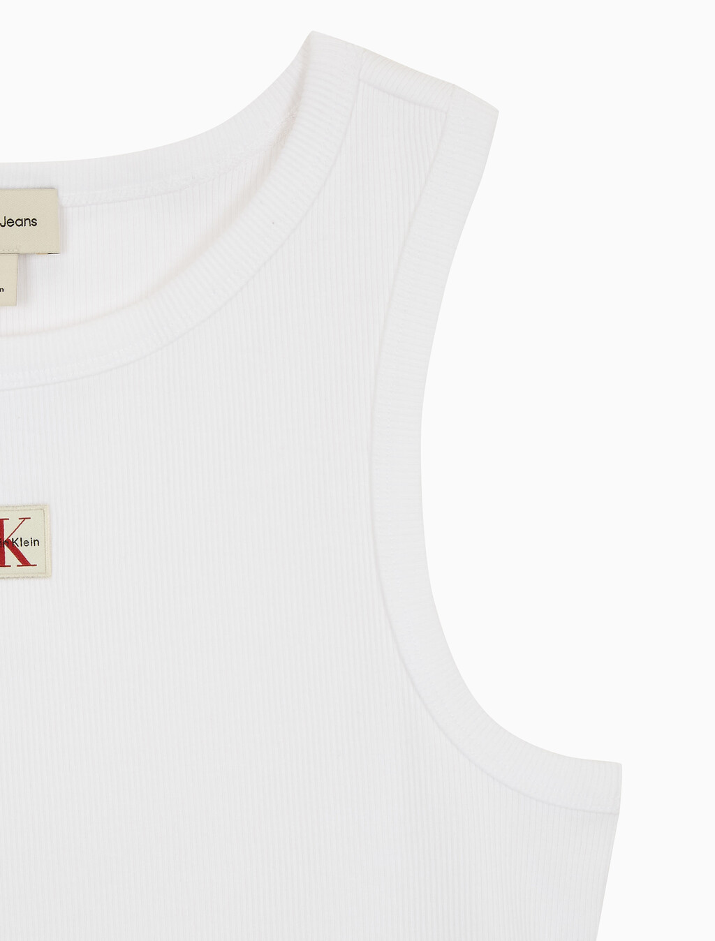 Buy 여성 우븐라벨 코튼 립 탱크 탑 in color BRILLIANT WHITE