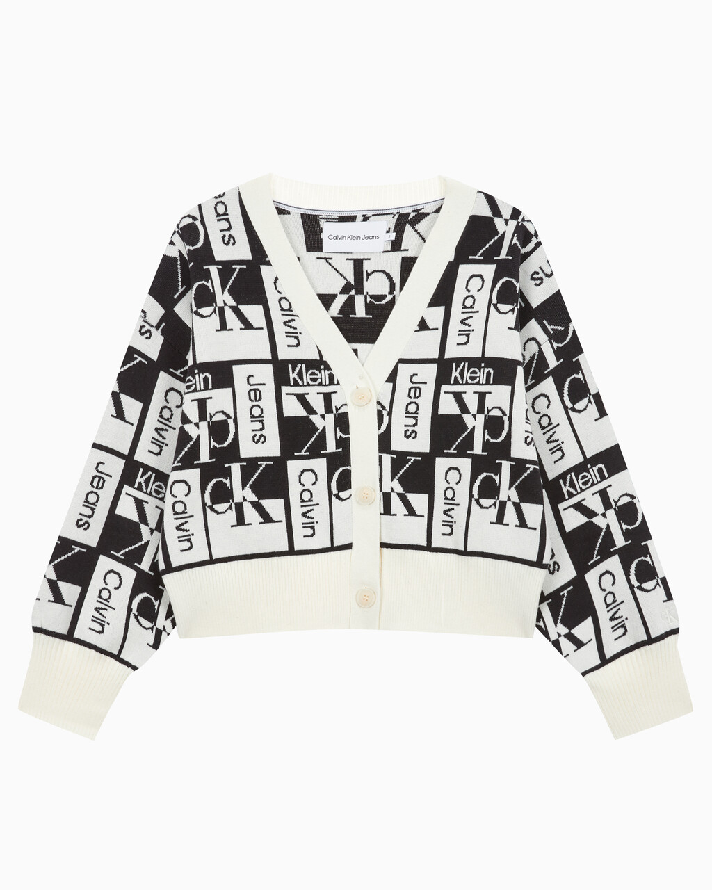 Buy 여성 투웨이 브이넥 AOP 크롭 가디건 in color WHITE