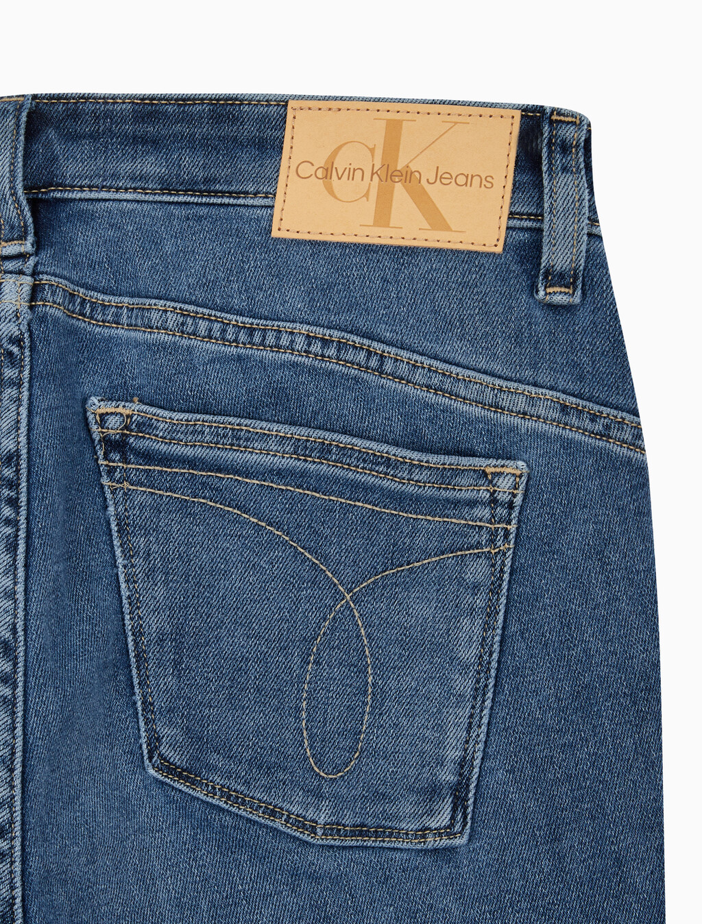 Buy 여성 하이라이즈 슬림 부츠핏 앵클 미드블루 이탈리안 데님 in color MID BLUE BACK EMBRO