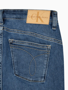 Buy 여성 하이라이즈 슬림 부츠핏 앵클 미드블루 이탈리안 데님 in color MID BLUE BACK EMBRO