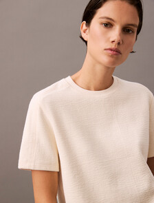 Buy 여성 숏슬리브 텍스처드 테리 티 in color ANTIQUE WHITE