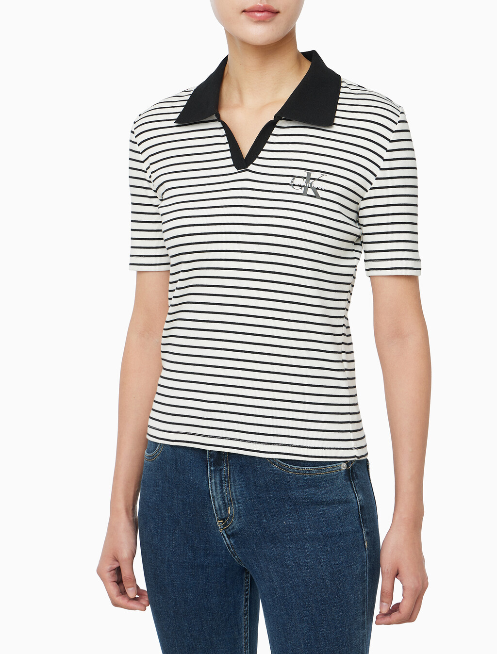 Buy 여성 모노로고 립폴로 티 in color Black stripe