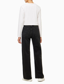 Buy 여성 와이드핏 하이라이즈 블랙 데님 in color WASHED BLACK LOGO LACE