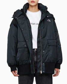 Buy 여성 아카이브 오버사이즈 후디 보머 패딩 in color CK BLACK