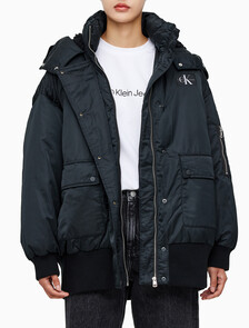 Buy 여성 아카이브 오버사이즈 후디 보머 패딩 in color CK BLACK