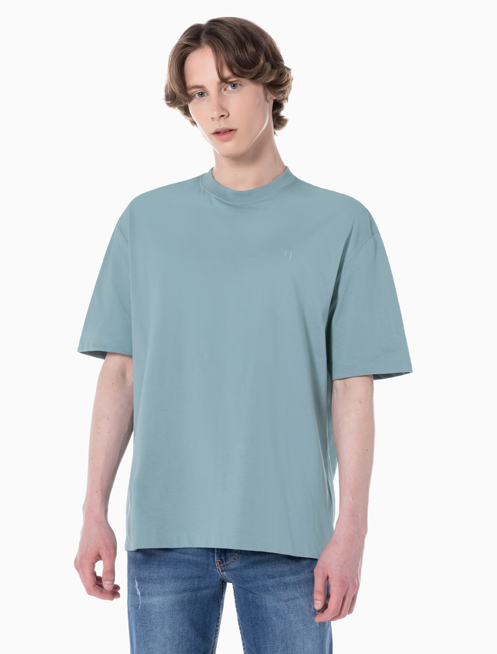 Buy 남성 릴렉스핏 아카이브 로고 반팔 티셔츠 in color BLUE GREY