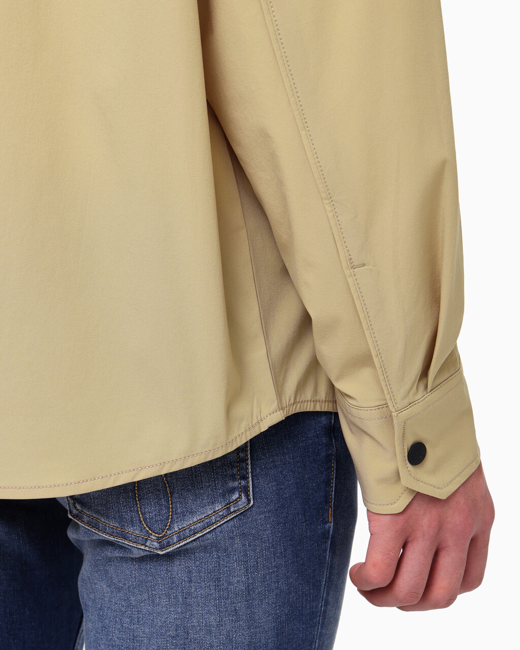 Buy 남성 오버사이즈핏 프리미엄 에센셜 집업 셔츠 in color TRAVERTINE