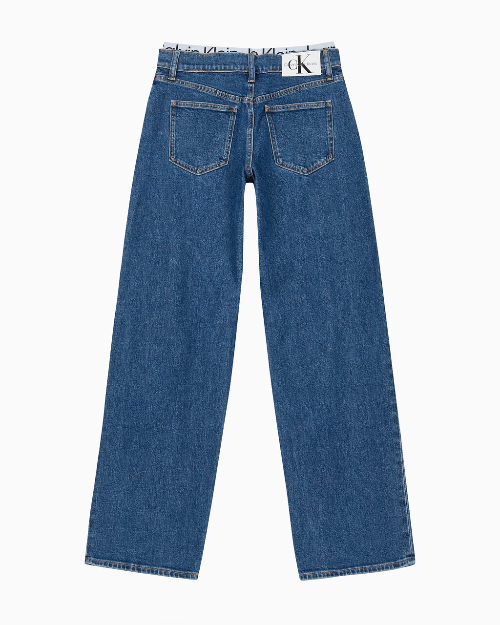 Buy 여성 로우라이즈 루즈핏 미드블루 데님 in color MID BLUE BACK EMBRO