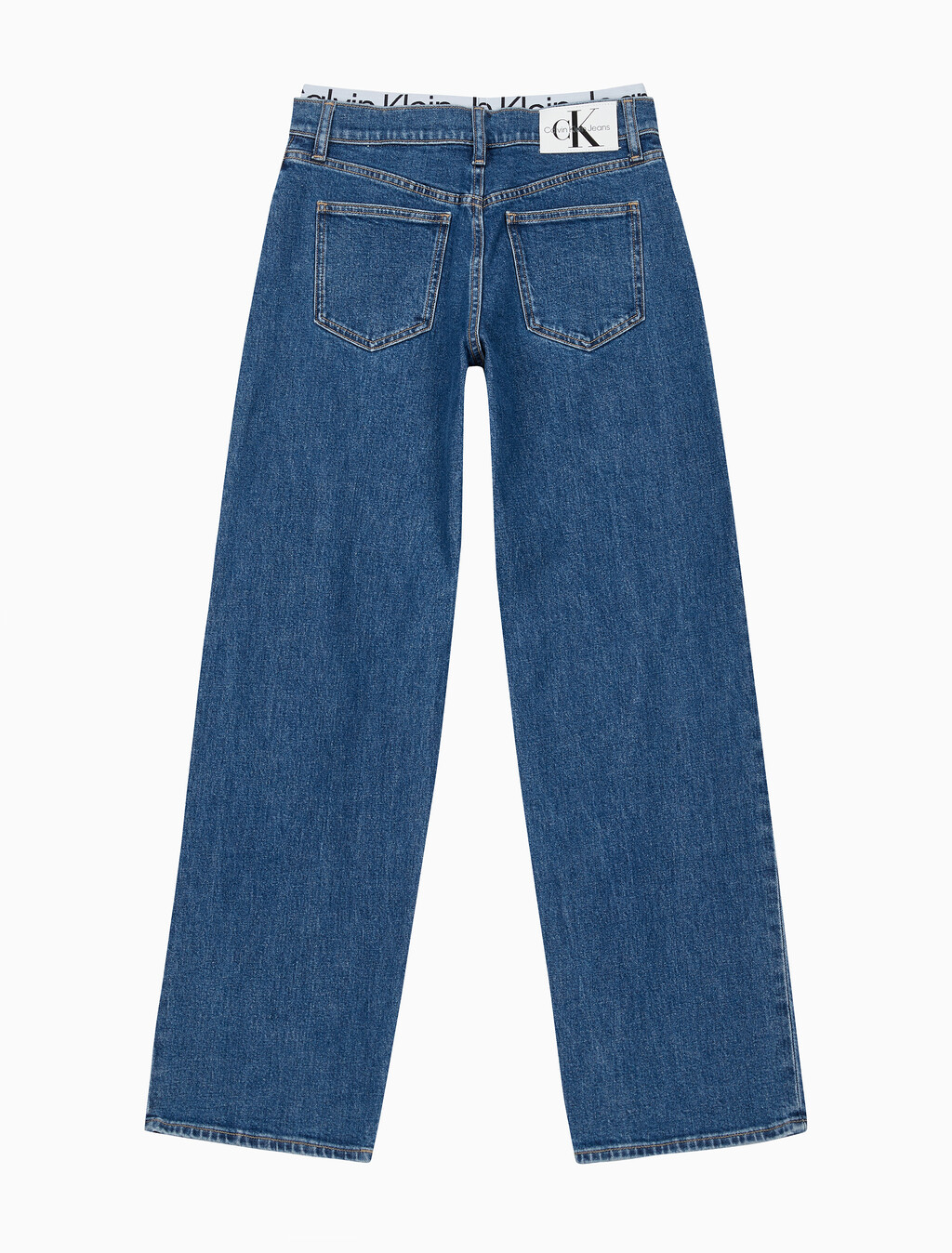 Buy 여성 로우라이즈 루즈핏 미드블루 데님 in color MID BLUE BACK EMBRO