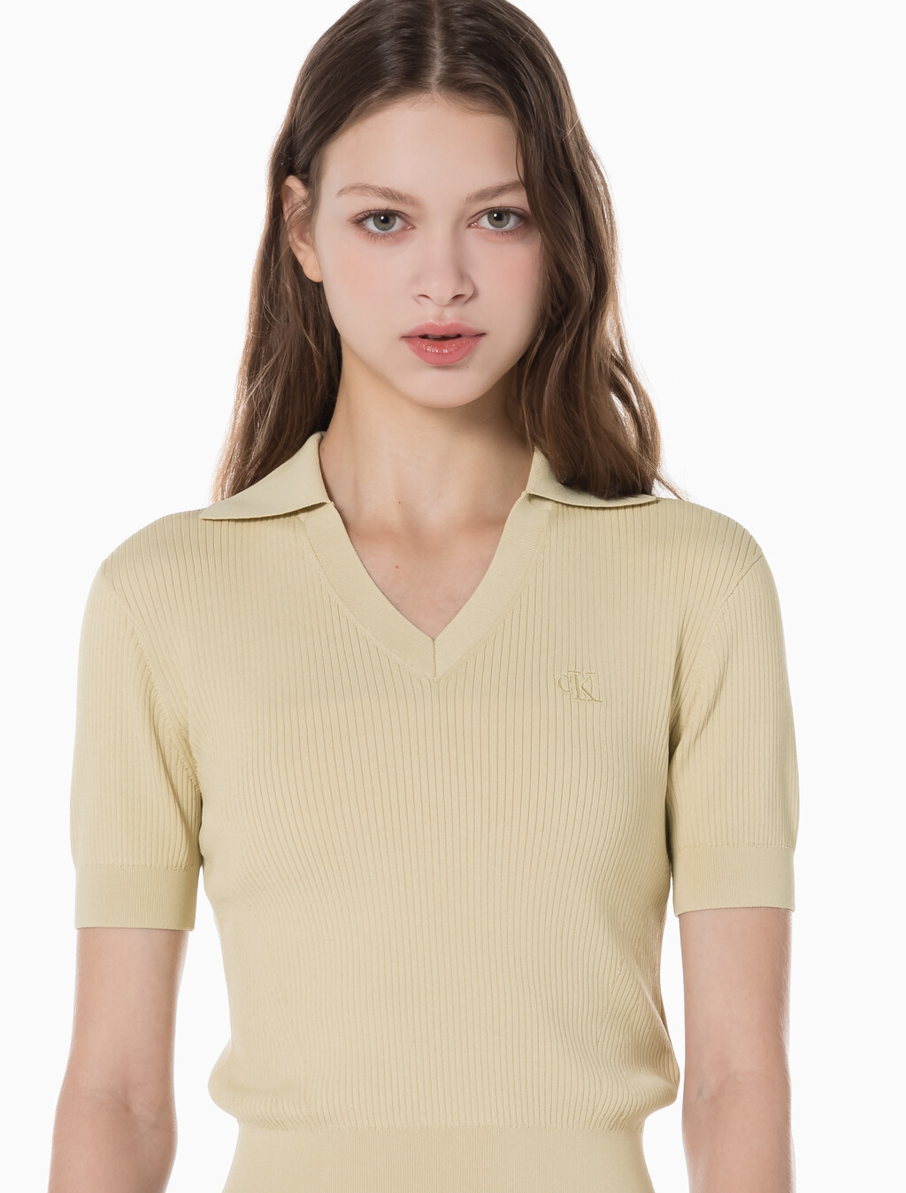 Buy 여성 센슈얼 립 베이비 폴로 스웨터 in color PALE KHAKI