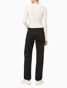 Buy 여성 로우라이즈 스트레이트핏 블랙 데님 in color WASHED BLACK LOGO LACE