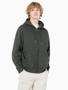 Buy 남성 아카이브 로고 플리스 후드 집업 in color CHARCOAL