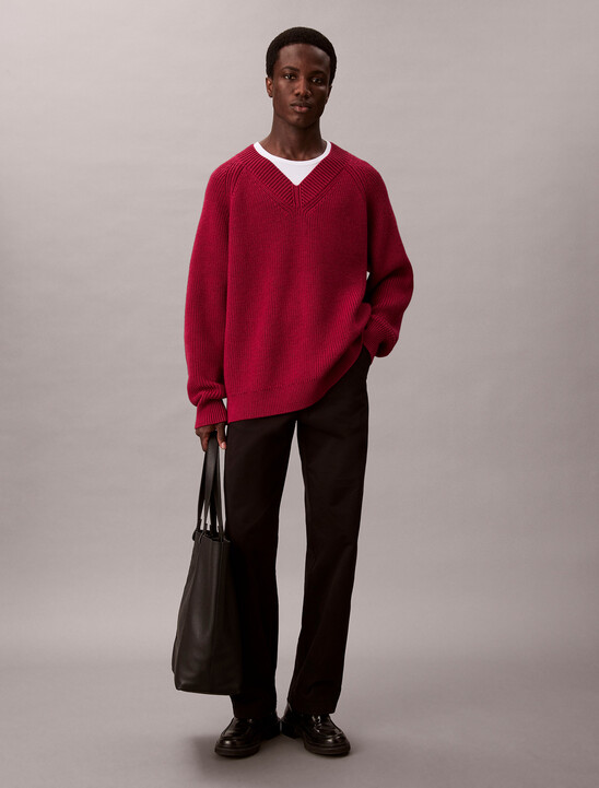 남성 스티치 브이넥 스웨터