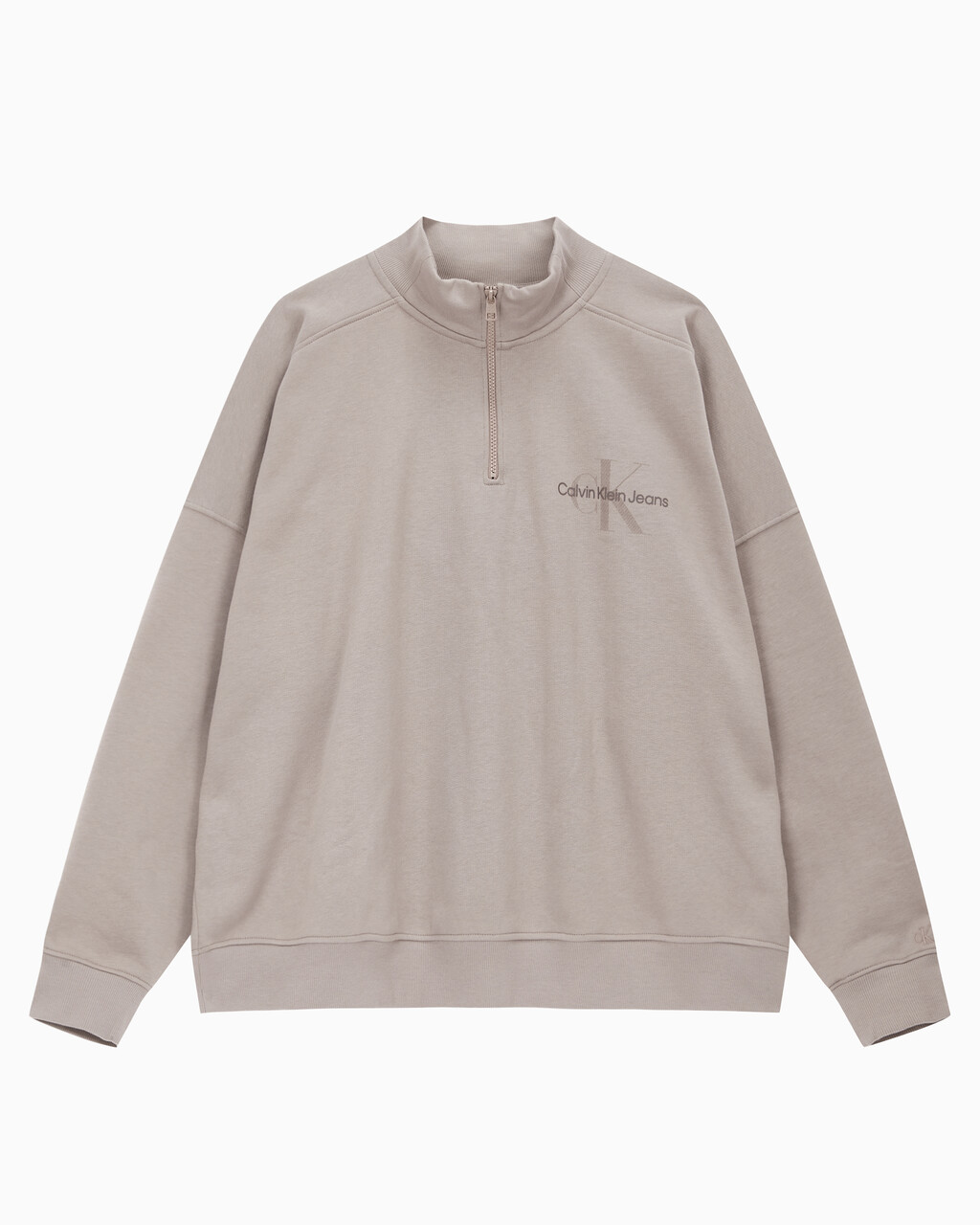 Buy 남녀공용 모노그램 로고 하프 집업 스웨트셔츠 in color PERFECT TAUPE