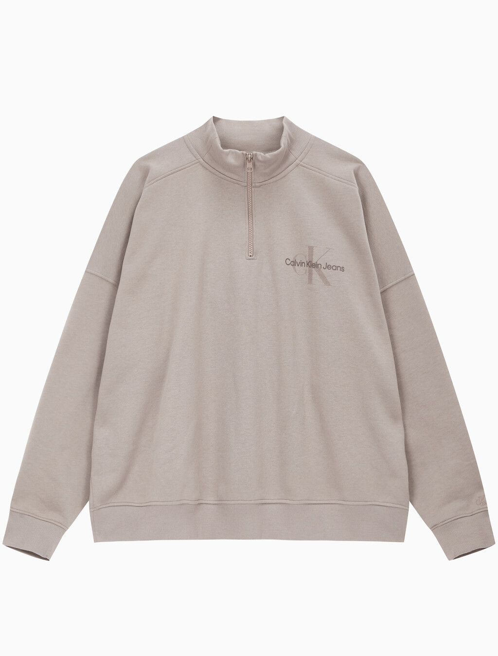 Buy 남녀공용 모노그램 로고 하프 집업 스웨트셔츠 in color PERFECT TAUPE