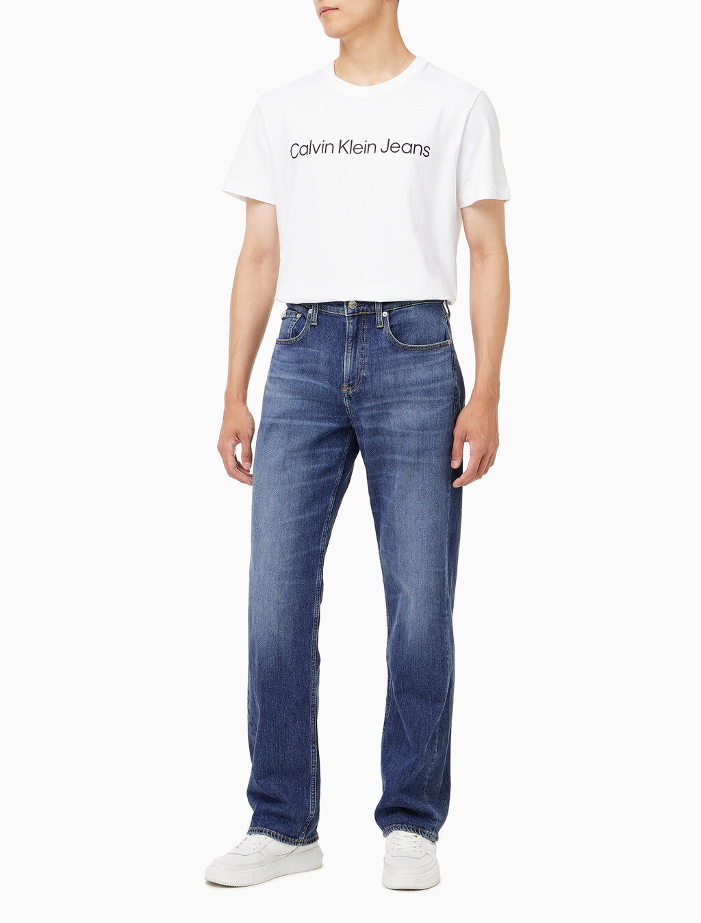 Buy 남성 90's 스트레이트핏 미드블루 데님 in color MID BLUE BACK EMBRO