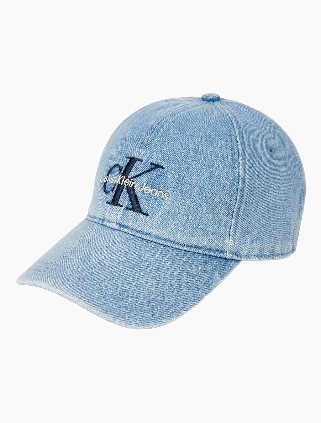 Buy 남녀공용 CKJ 모노그램 엠브로이더리 데님 볼캡 in color BLUE