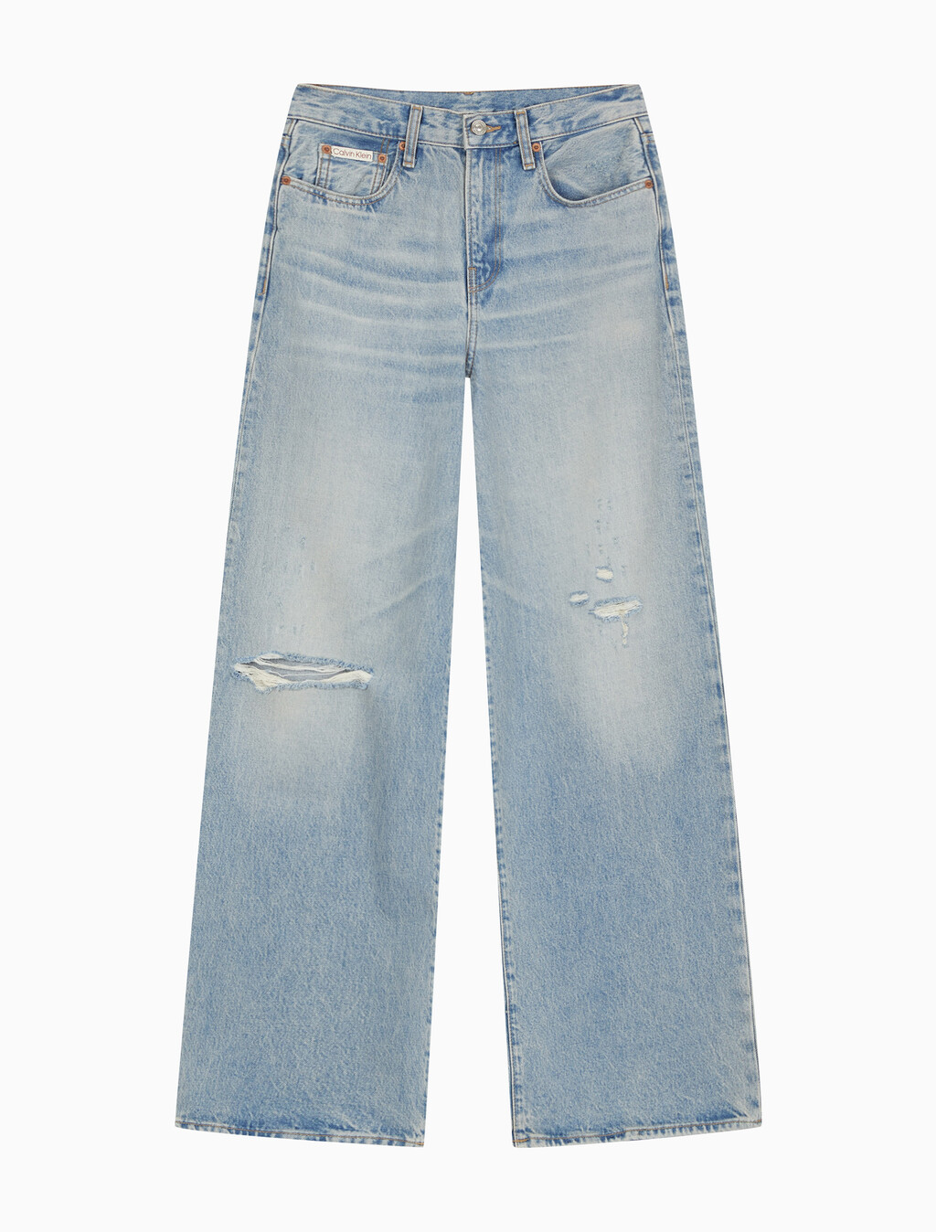 Buy 여성 와이드 레그핏 미드 미드 블루 데님 in color MID BLUE