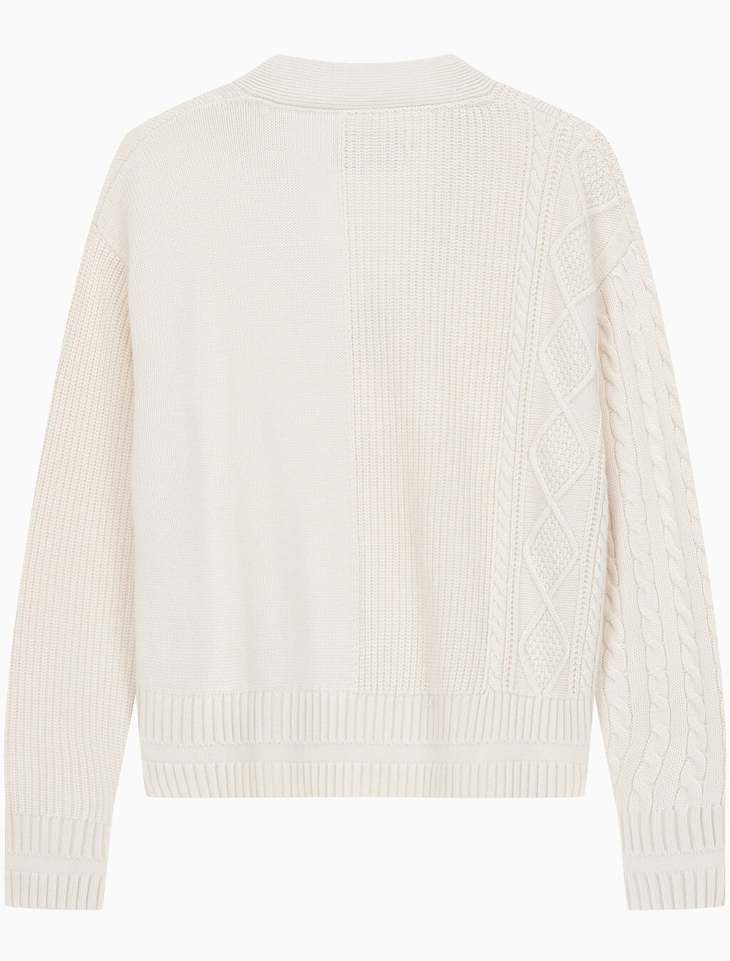 Buy 여성 케이블 인터레스트 브이넥 풀오버 울 스웨터 in color BLUR FLORAL_BLACK