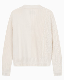 Buy 여성 케이블 인터레스트 브이넥 풀오버 울 스웨터 in color BLUR FLORAL_BLACK