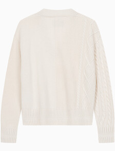 Buy 여성 케이블 인터레스트 브이넥 풀오버 울 스웨터 in color BLUR FLORAL_BLACK