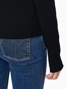 Buy 여성 모노그램 롱슬리브 헨리넥 티셔츠 in color BLACK