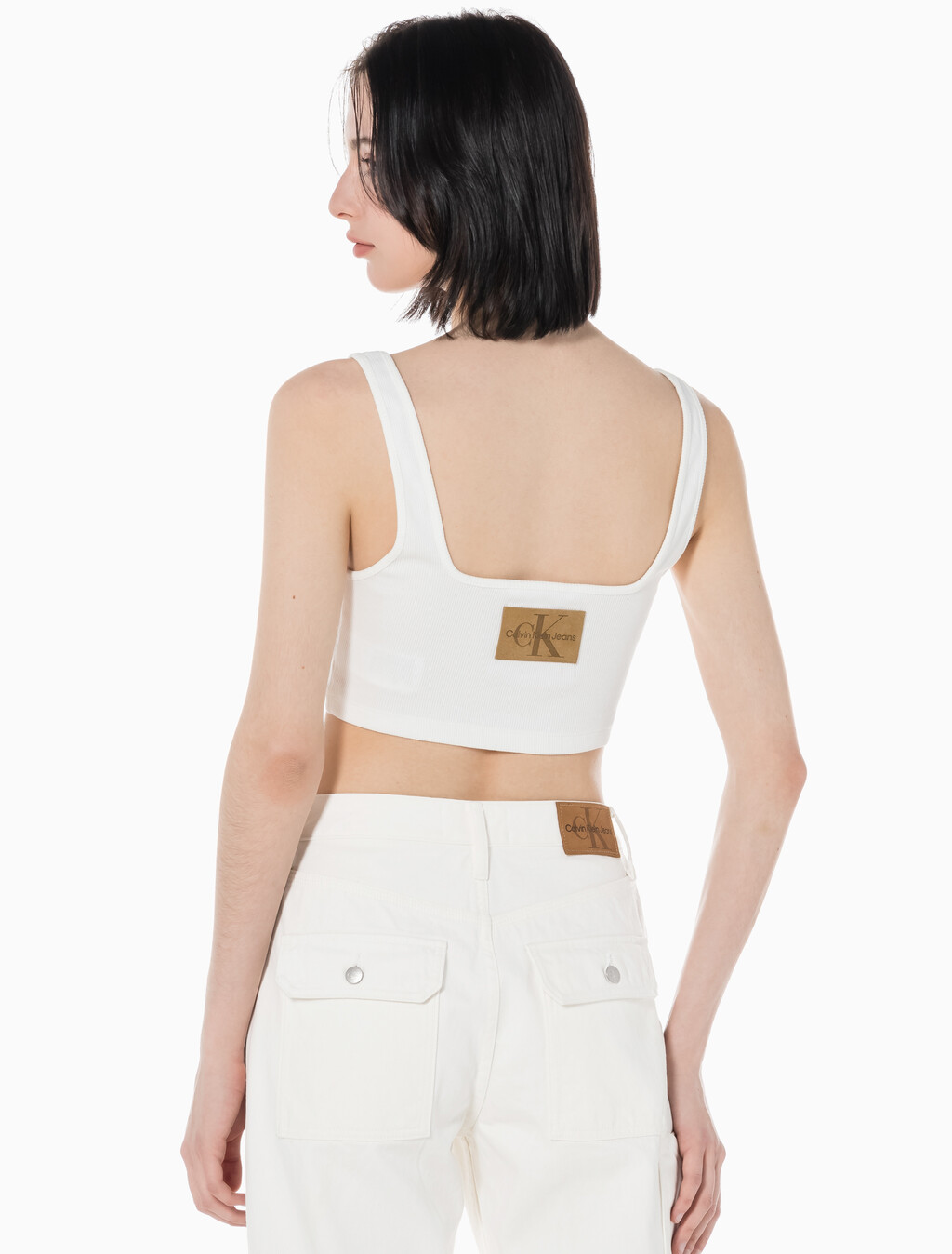 Buy 여성 레더패치 립 브라렛 in color GREIGE