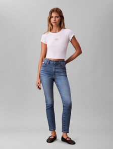 Buy 여성 하이라이즈 스키니 앵클핏 미드블루 데님 in color WILDWOOD