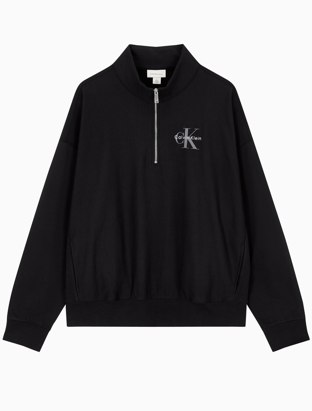 Buy 남성 프리미엄 테리 마이크로 모노로고 쿼터지퍼 풀오버 in color BLACK