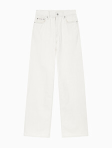 Buy 여성 로우라이즈 배기핏 화이트 린넨 데님 in color WHITE