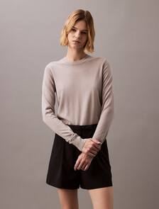 Buy 여성 롱슬리브 테크 메리노 울 크루넥 스웨터 in color LIGHT GREY