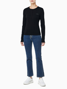 Buy 여성 모노그램 롱슬리브 헨리넥 티셔츠 in color BLACK