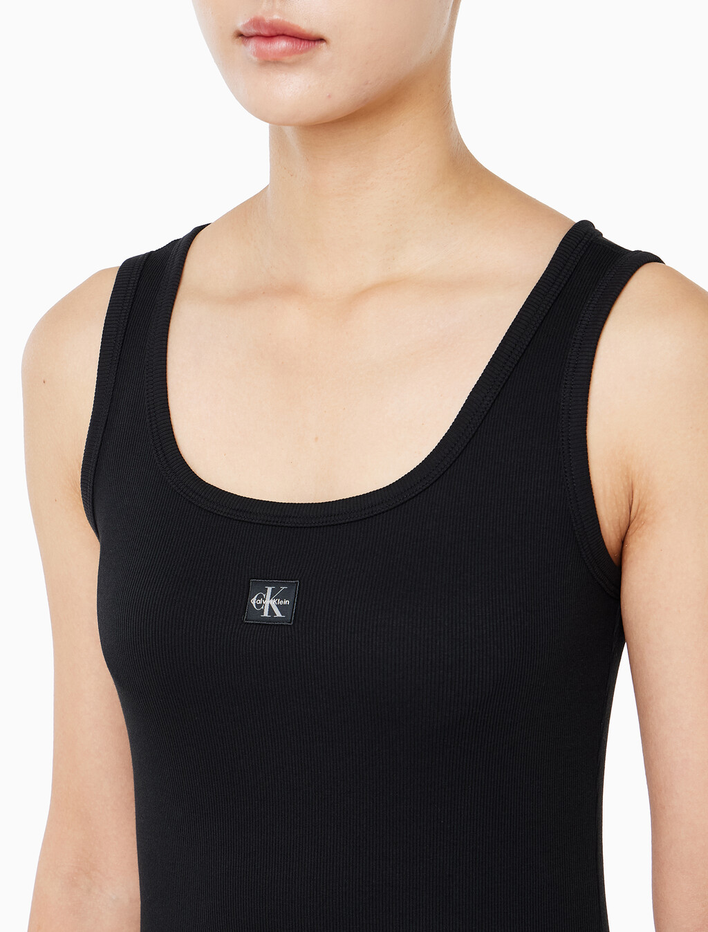 Buy 여성 베이비립 우븐 라벨 드레스 in color BLACK