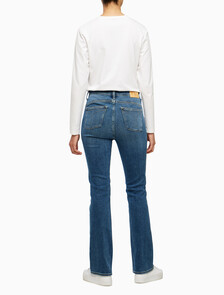 Buy 여성 하이라이즈 슬림 부츠핏 앵클 미드블루 이탈리안 데님 in color MID BLUE BACK EMBRO