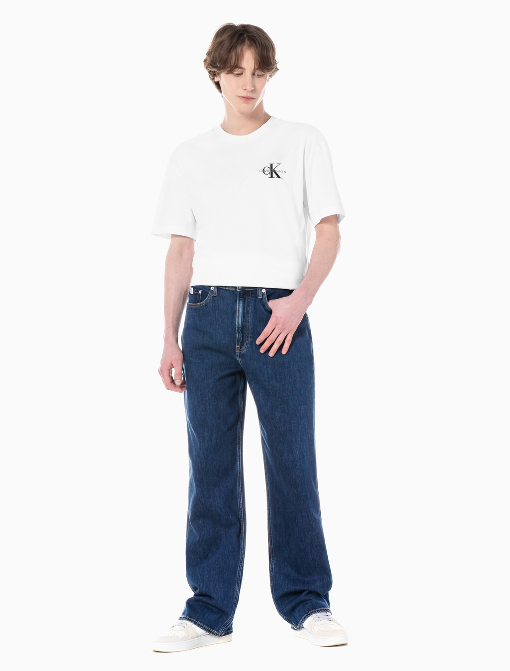Buy 남성 와이드핏 다크블루 데님 in color BLUE BLACK HANGER LOOP