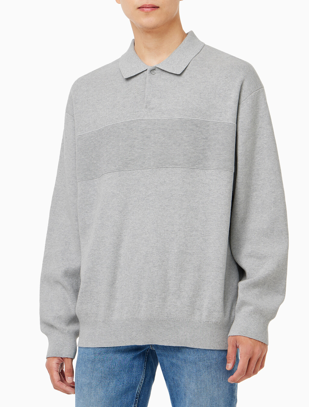Buy 남성 럭비 니트 폴로 스웨터 in color LIGHT GREY HEATHER