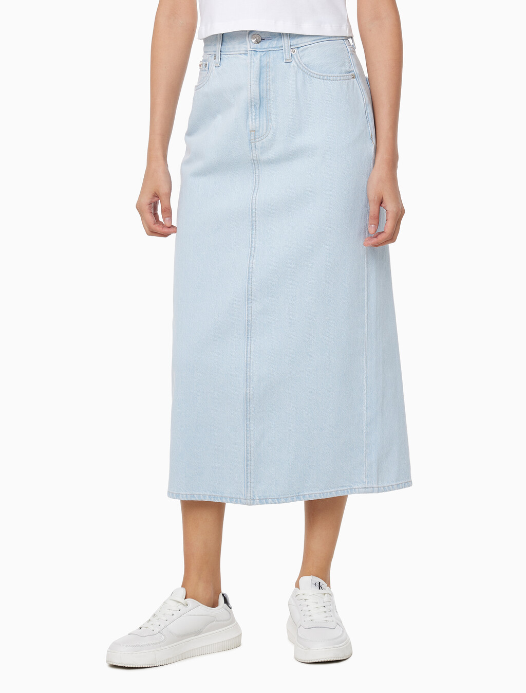 Buy 여성 블리치드 인디고 데님 맥시 스커트 in color LIGHT BLUE