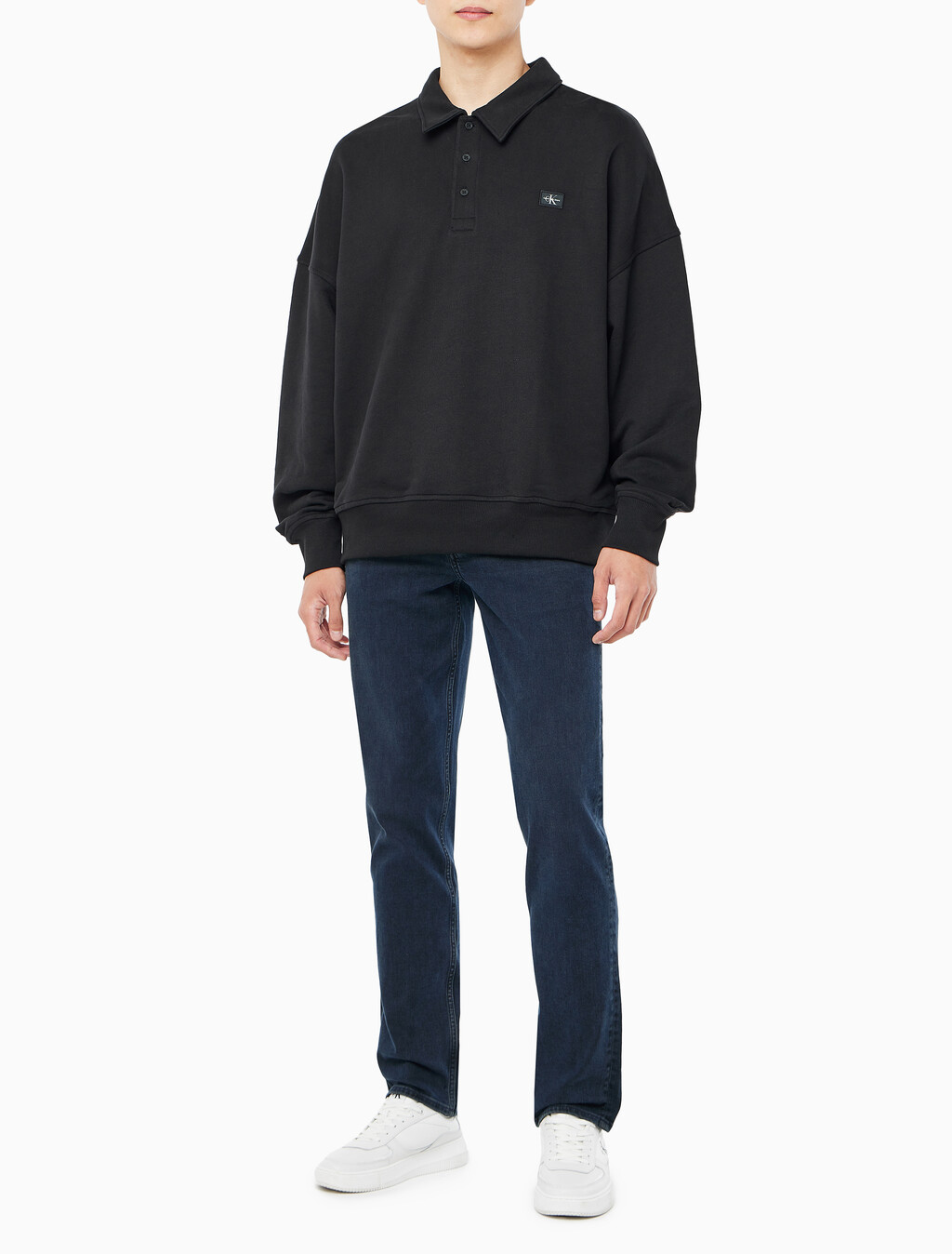 Buy 남성 릴렉스핏 하프 버튼 럭비 스웻셔츠 in color CK BLACK