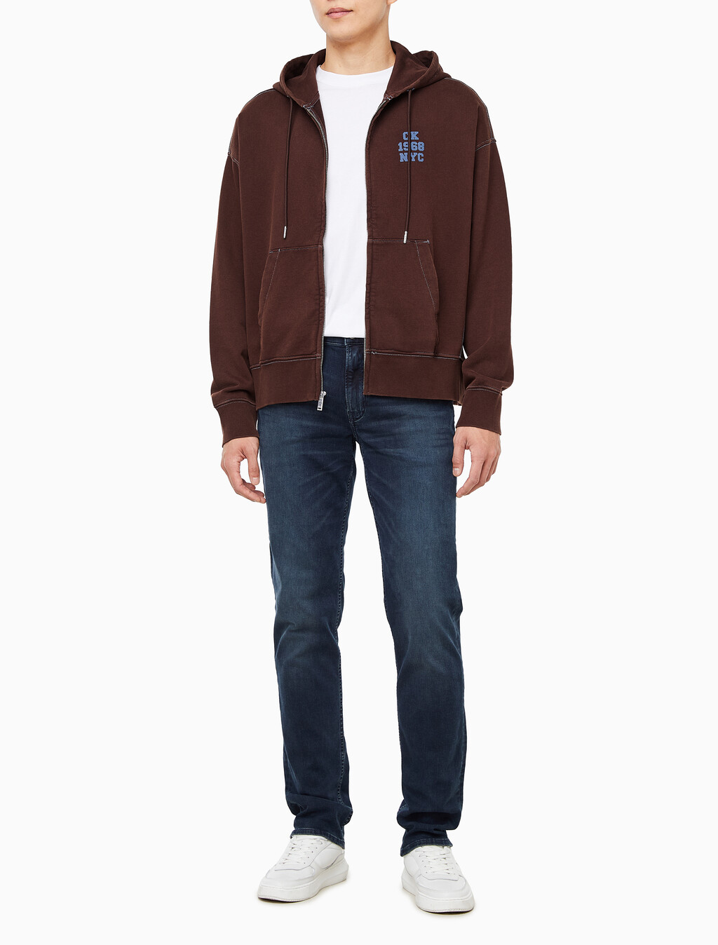 Buy 남성 워시드 프리미엄 빈티지 로고 후드집업 in color Rich Brown