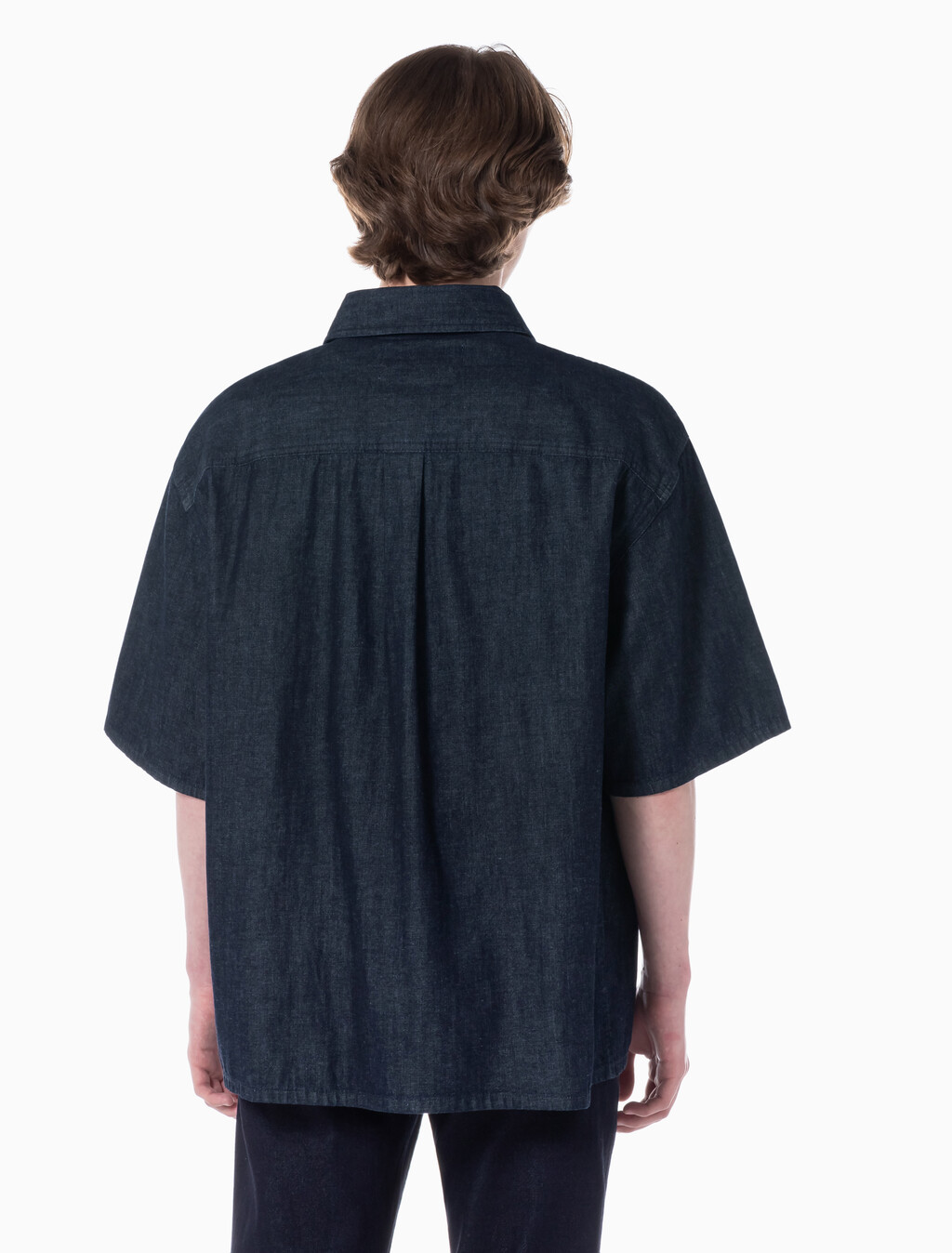 Buy 남성 캠프 반팔 데님 셔츠 in color BLUE BLACK HANGER LOOP