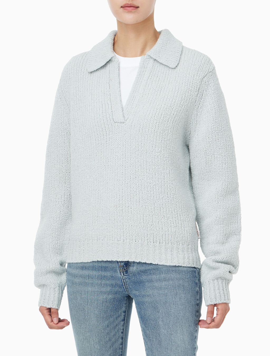 Buy 여성 L/S 부클레 폴로 in color light blue