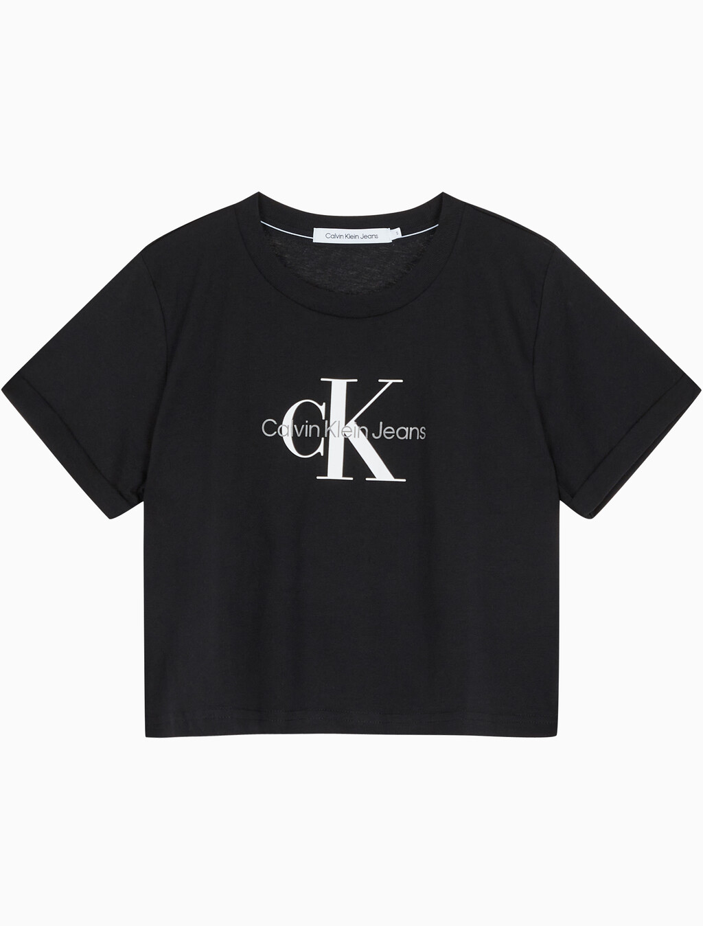 Buy 여성 모노그램 릴렉스핏 크롭 반팔 티셔츠 in color CK BLACK
