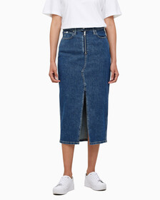Buy 여성 맥시 데님 스커트 in color MID BLUE BACK EMBRO